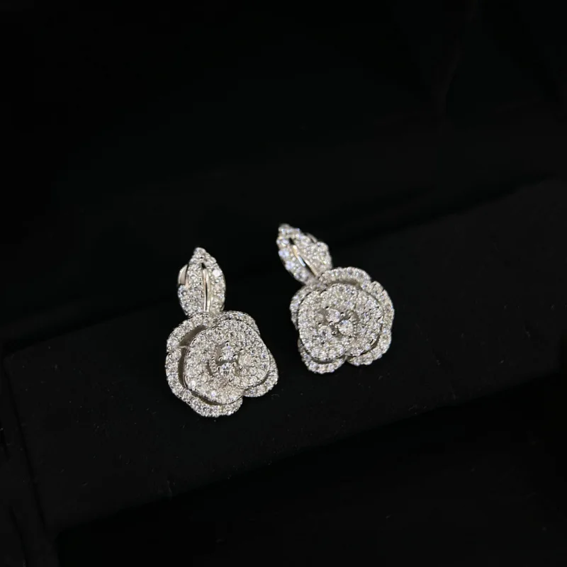 All S925 sterling silver set with stylish and elegant love rose earrings