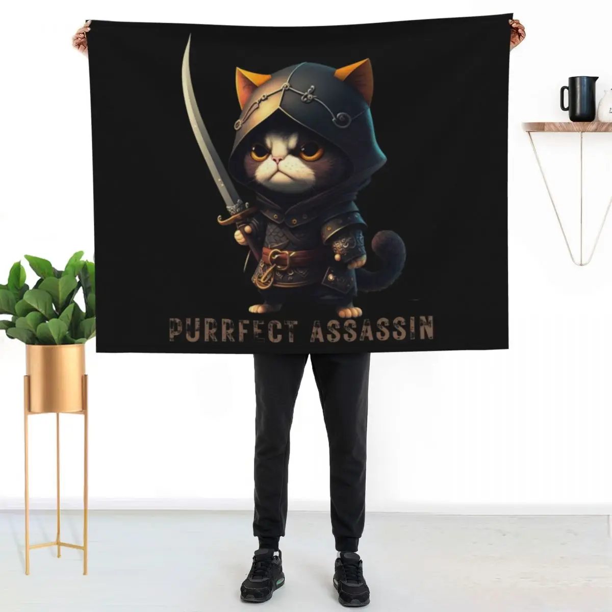 Purrfect assassin-Cat Ninja,Cute catlovers Throw Blanket Sofas Hairy Large Furrys Furry Blankets