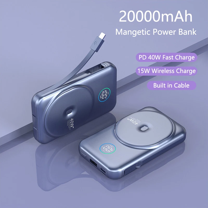 

Magnetic Power Bank 20000mAh 40W Fast Charging Wireless Charger for iPhone 15 14 13 12 pro max Xiaomi Portable External Battery