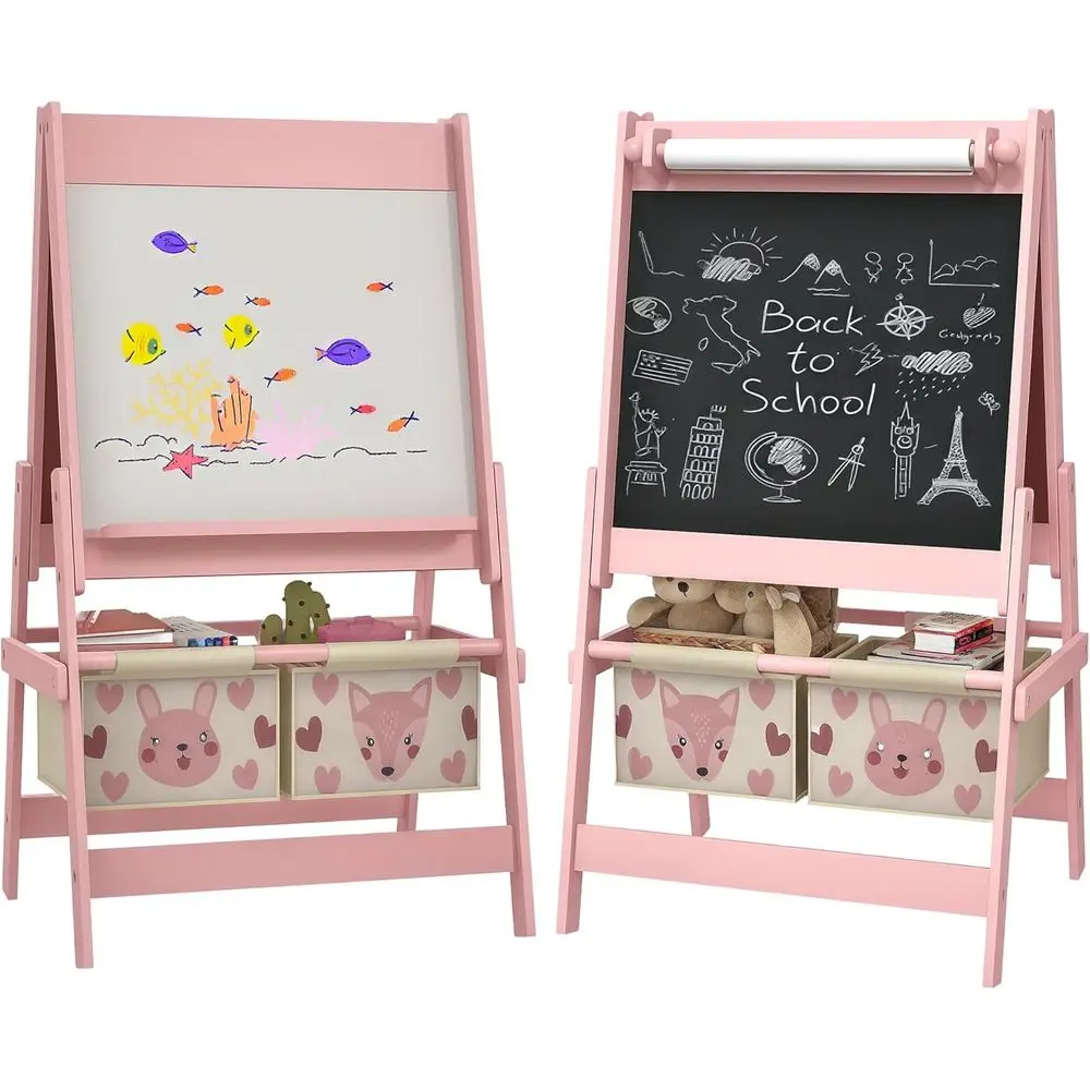 

3-in-1 Toddler Art Easel with Blackboard, Whiteboard, Storage Baskets, Pink