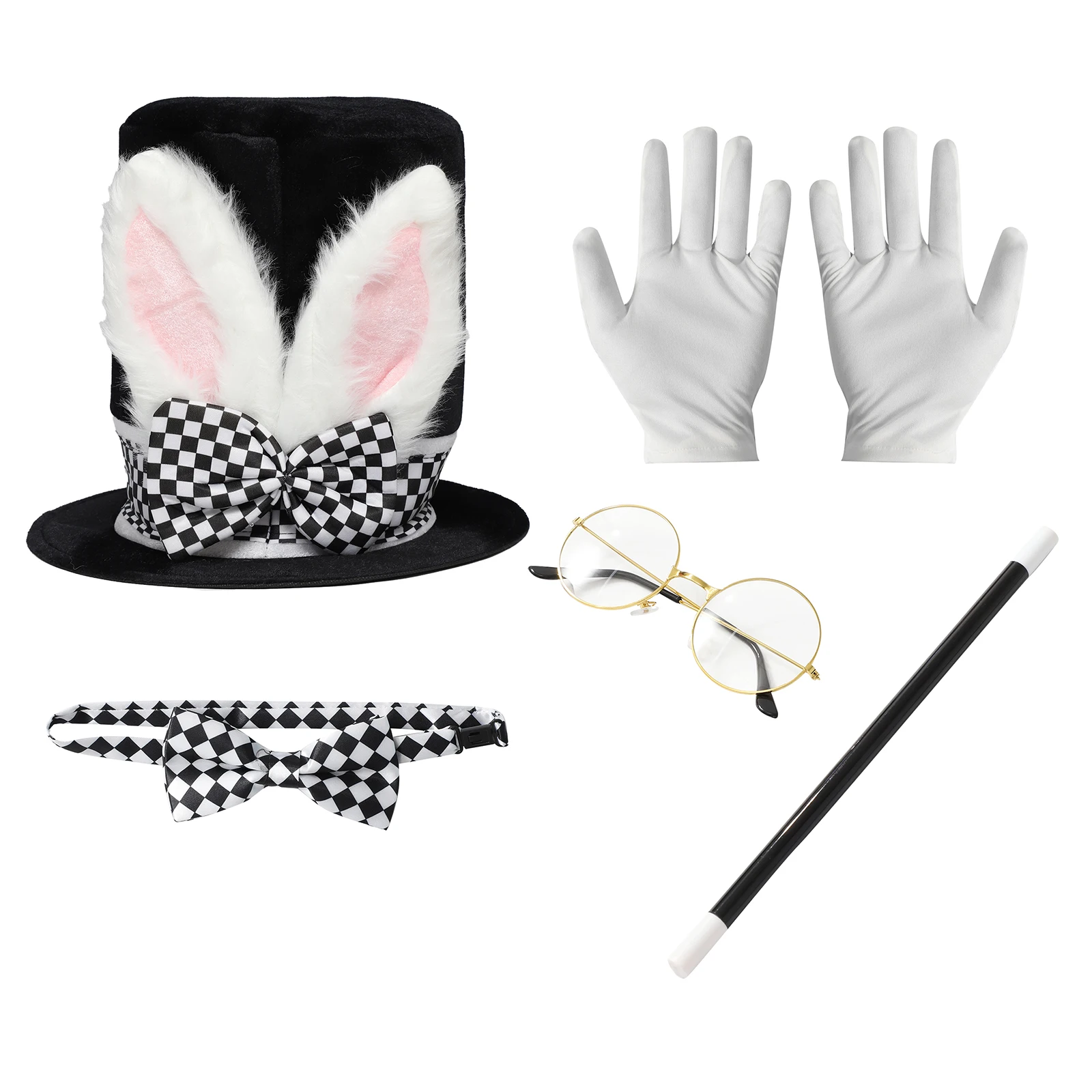 Fashionable Bunny Girl Costumes Women Halloween Rabbit Cosplay Outfits with Hat Gloves Bow Tie Glasses Magic Stick Bunny Suit