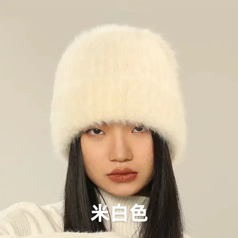 Large Size 2024 New Hot Selling Winter Hat Rabbit Fur Winter Hats for Women Fashion Warm Beanie Hats Solid Adult Cover Head Cap