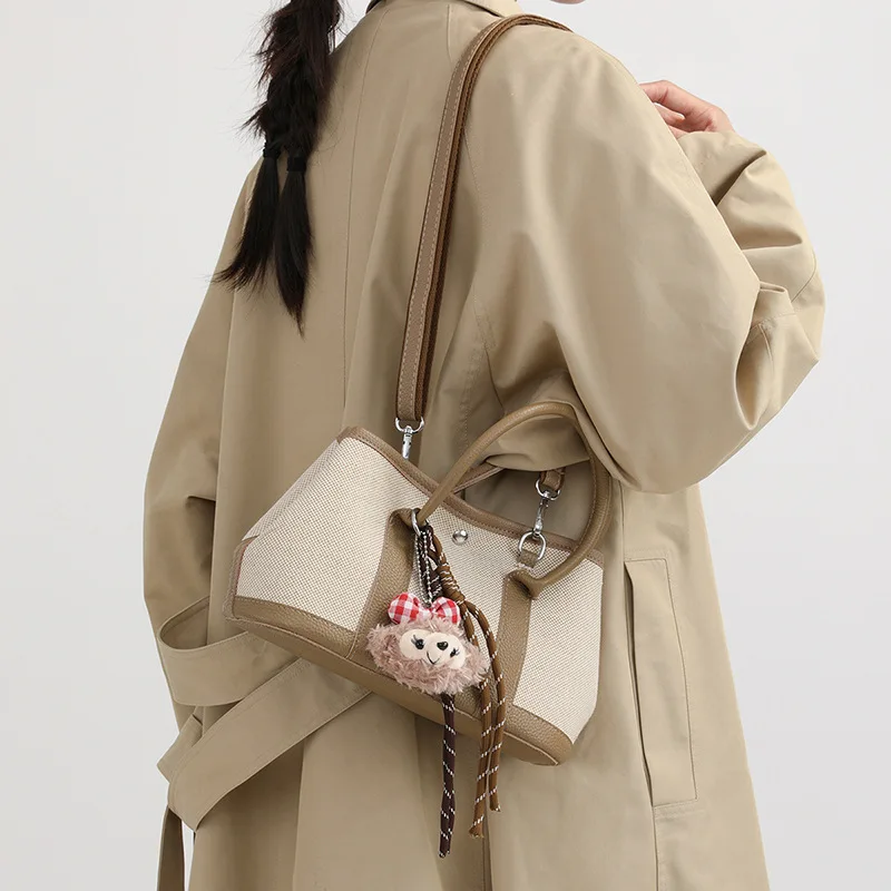 

Женская холщовая большая сумка AW 2025 года — универсальная повседневная сумка через плечо в стиле ретро с цветными блоками