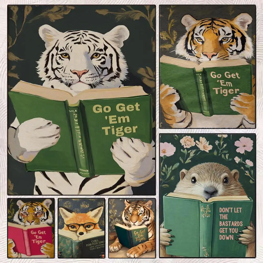 Affiche Murale Moderne sur Toile avec Impression Animale Motivante, Peinture Calligraphique, Décoration Esthétique pour Chambre, Café, Maison, Cadeau