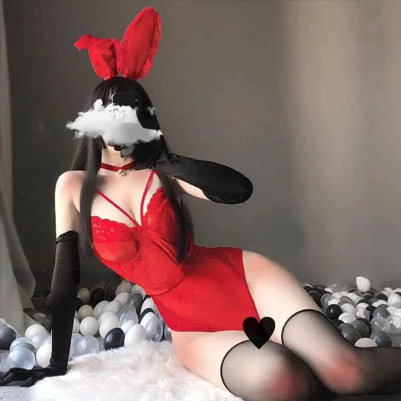 Sweet Japanese Sexy Pajamas Lingerie Women Bunny Anime Uniforms Clubs Eveningwear Show Loungewear Bandage Bodysuits