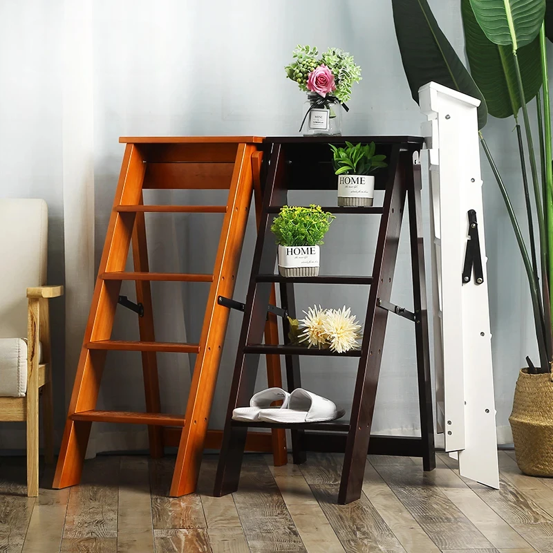 

Indoor Thickened Ladder Chair Multi-Function Folding Stool Climbing Ladder Strong and Stable Wooden Step Ladder