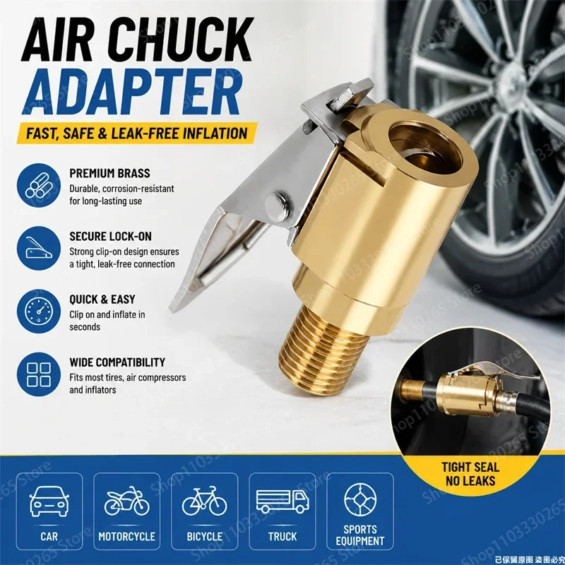 Car Tire Air Chuck Automotive Brass 8mm Inflator Pump Valve Connector Clip Adapter For Inflator Quick Change Head Clip Connector