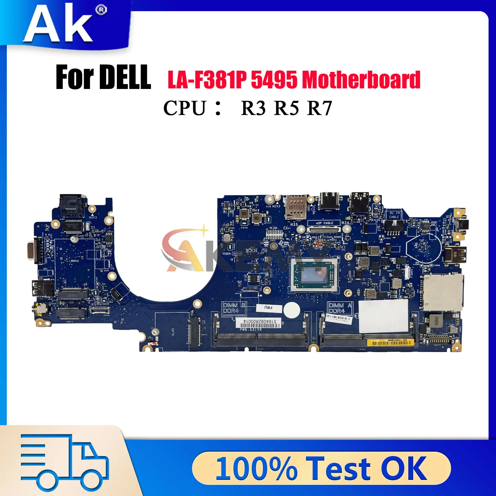 

LA-F381P Mainboard For DELL Latitude 5495 with R3 R5 R7 CPU 07CT81 09GYDK 0MV0K5 100% Fully Tested