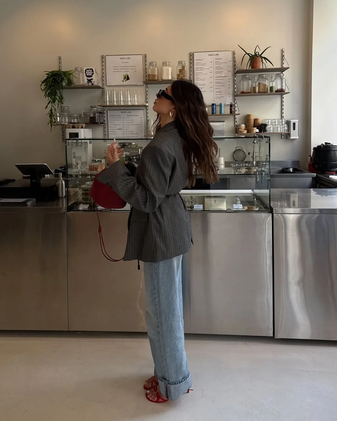 2025 Autunno nuovo temperamento gessato blazer ampio casual abito a maniche lunghe allentato