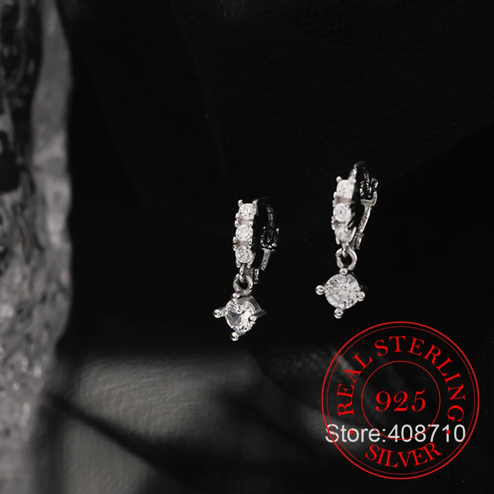 925 Sterling Silver Jewelry Tassel Zircon Crystal Row Drilling Hoop Earrings for Women Girls Party Jewelry For Girls Friend Gift