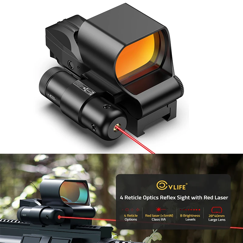

CVLIFE 4 Reticle Red Dot Sights Reflex Optics Scope Red/Green Laser Sight Combo with Pressure Pad Switch for 21mm Picatinny Rail