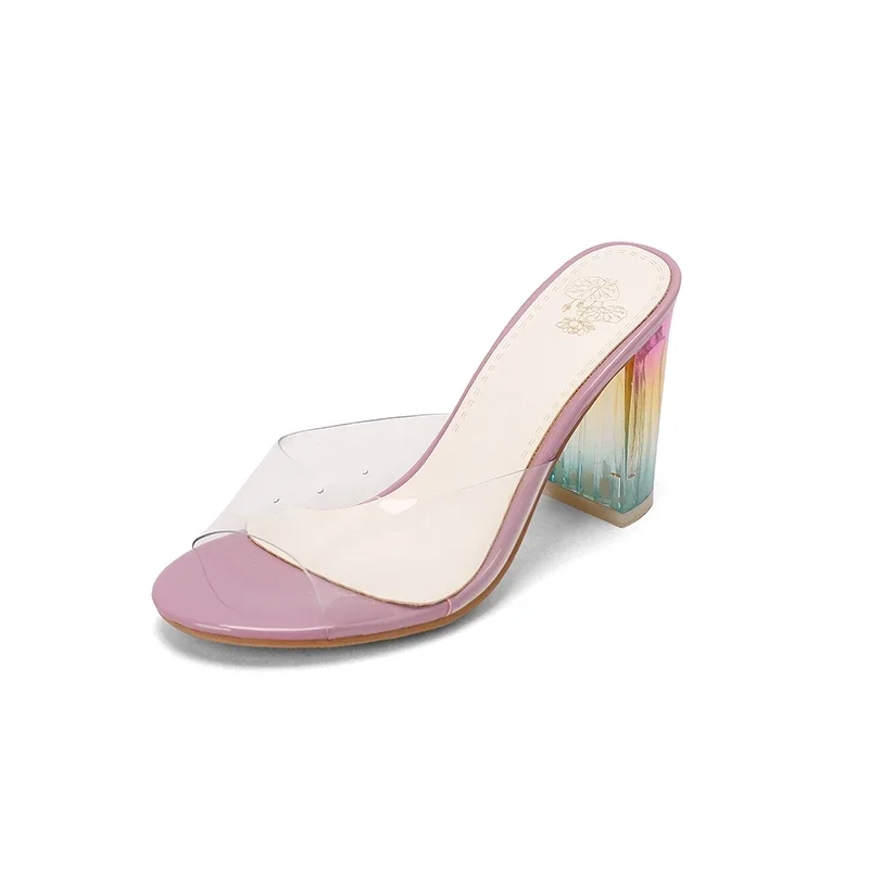 

Женские сандалии на высоком каблуке, цветные, прозрачные, с рыбьим ртом, элегантные летние шлепанцы, тапочки, модельные туфли, большой размер 48 Z1