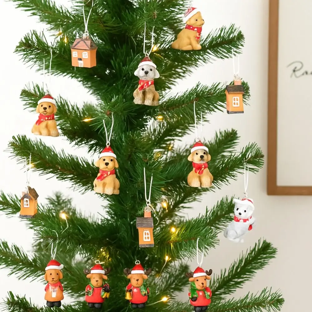 

Cartoon 3D Christmas Hanging Ornaments Elderly Resin Santa Claus Figurine Snowman Deer Mini Snow House Pendant Christmas Tree