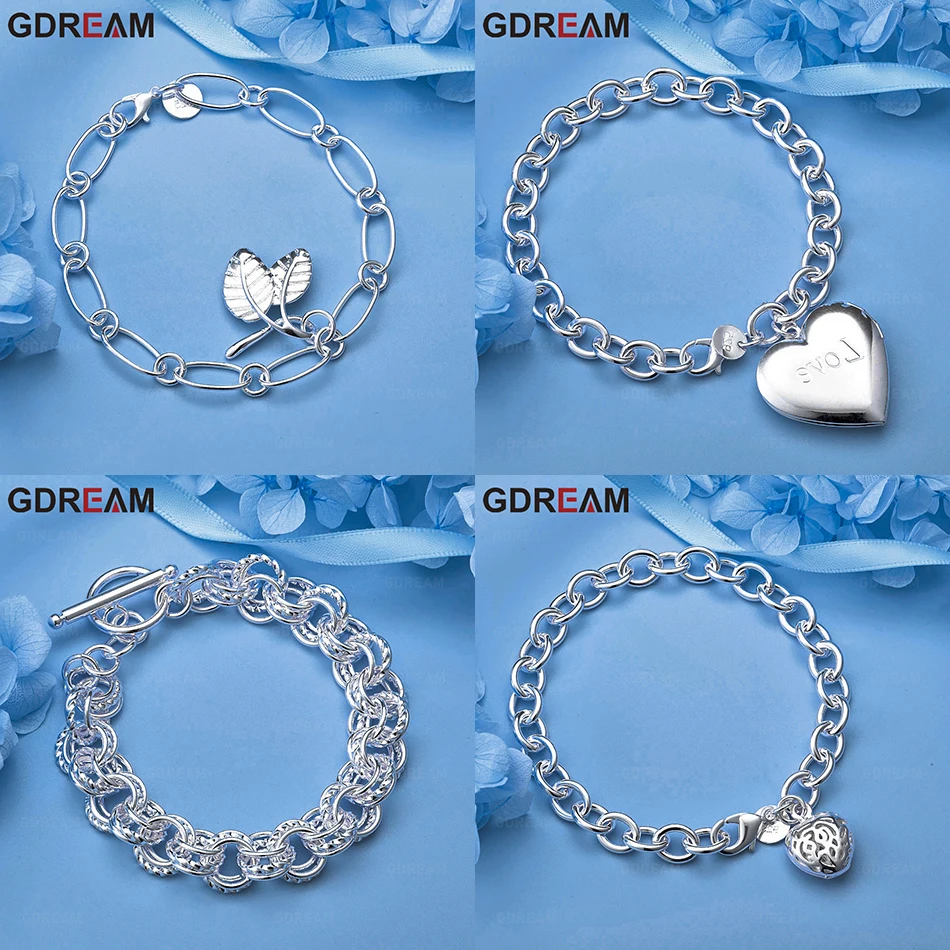 

GDREAM 925 Sterling Silver Engraved Love Heart Pendant Bracelet Feminine Temperament Unique Anniversary Gift Jewelry