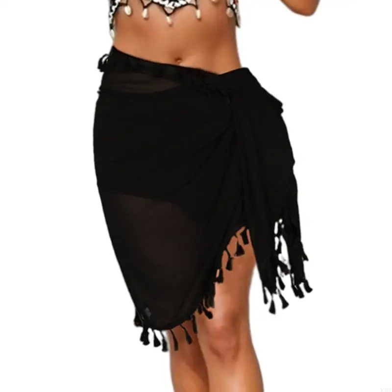 x9ff กระโปรงชายหาดลูกไม้กลวงผู้หญิง fringe ชายหาด wrap ดูผ่านชุดว่ายน้ำห่อ