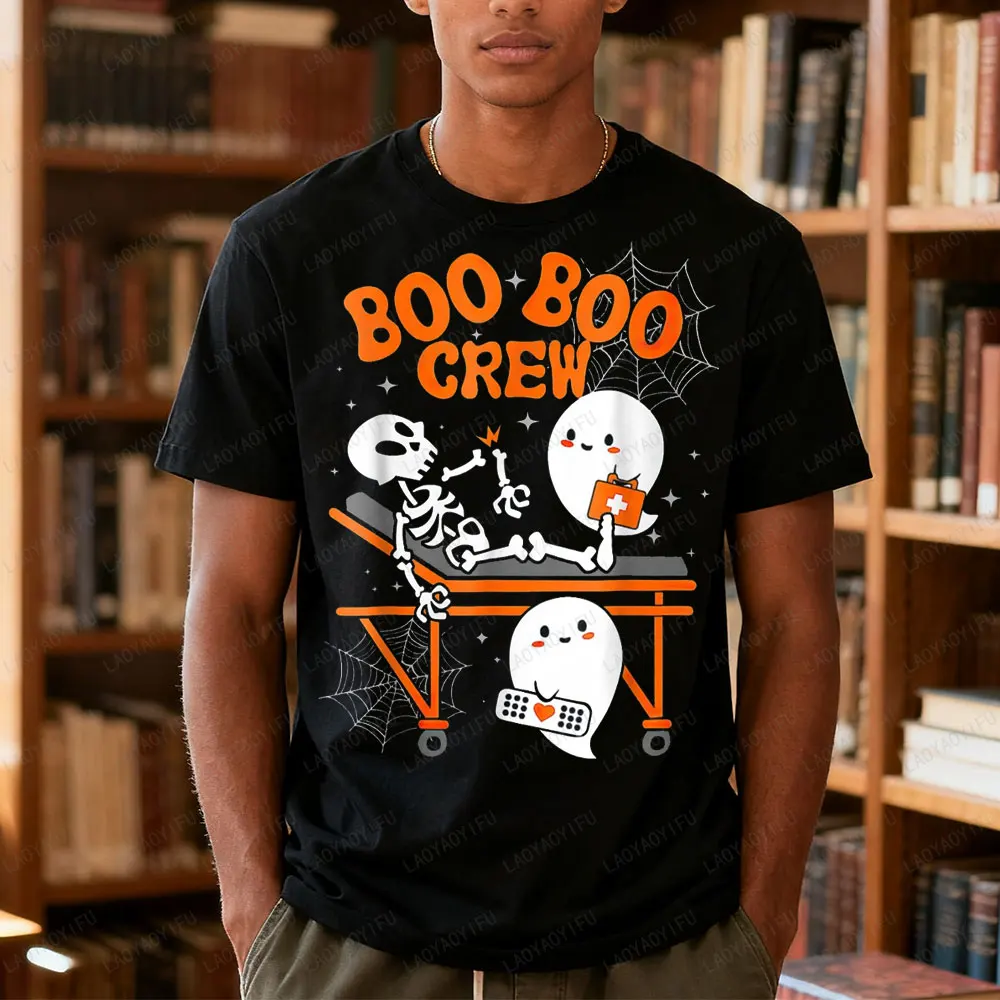 

Boo Boo Crew Ghost Doctor Nurse Хэллоуин Графические футболки Мужская одежда Уличная одежда Скелет Паутина Женская футболка Топы