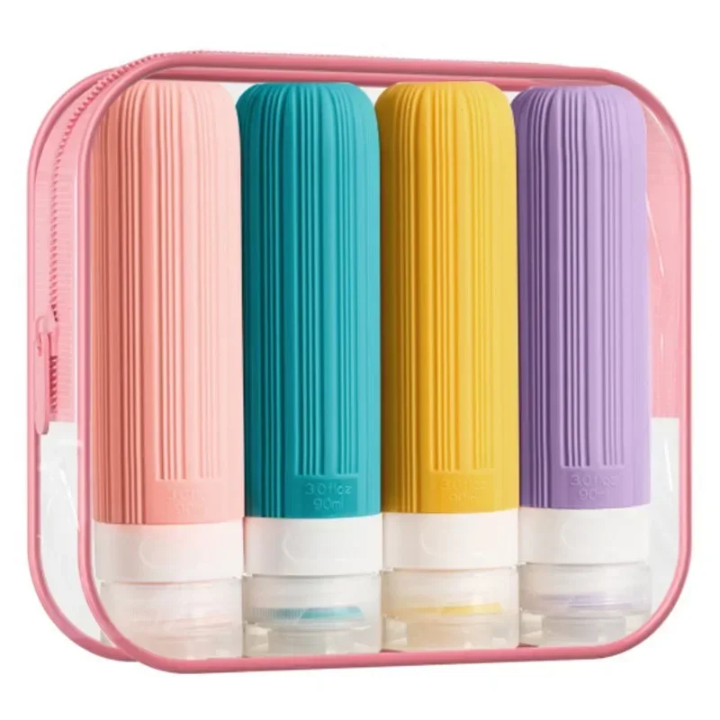 

Silicone Travel Bottles Accessories Tsa Approved Portable BPA Free Leak Proof Squeezable Size Containers With Clear Toiletry Bag