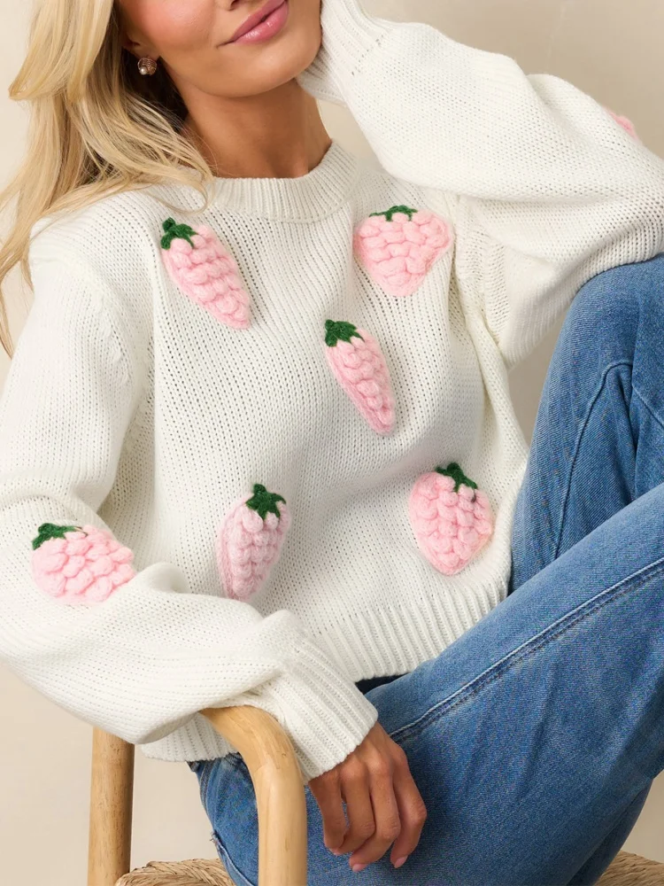 

2025 Pullover Autumn Winter Warm Lady Cute 3D Carrot Sweaters Female Women Lazy Round Neck Kink Solid Sweater ﻿