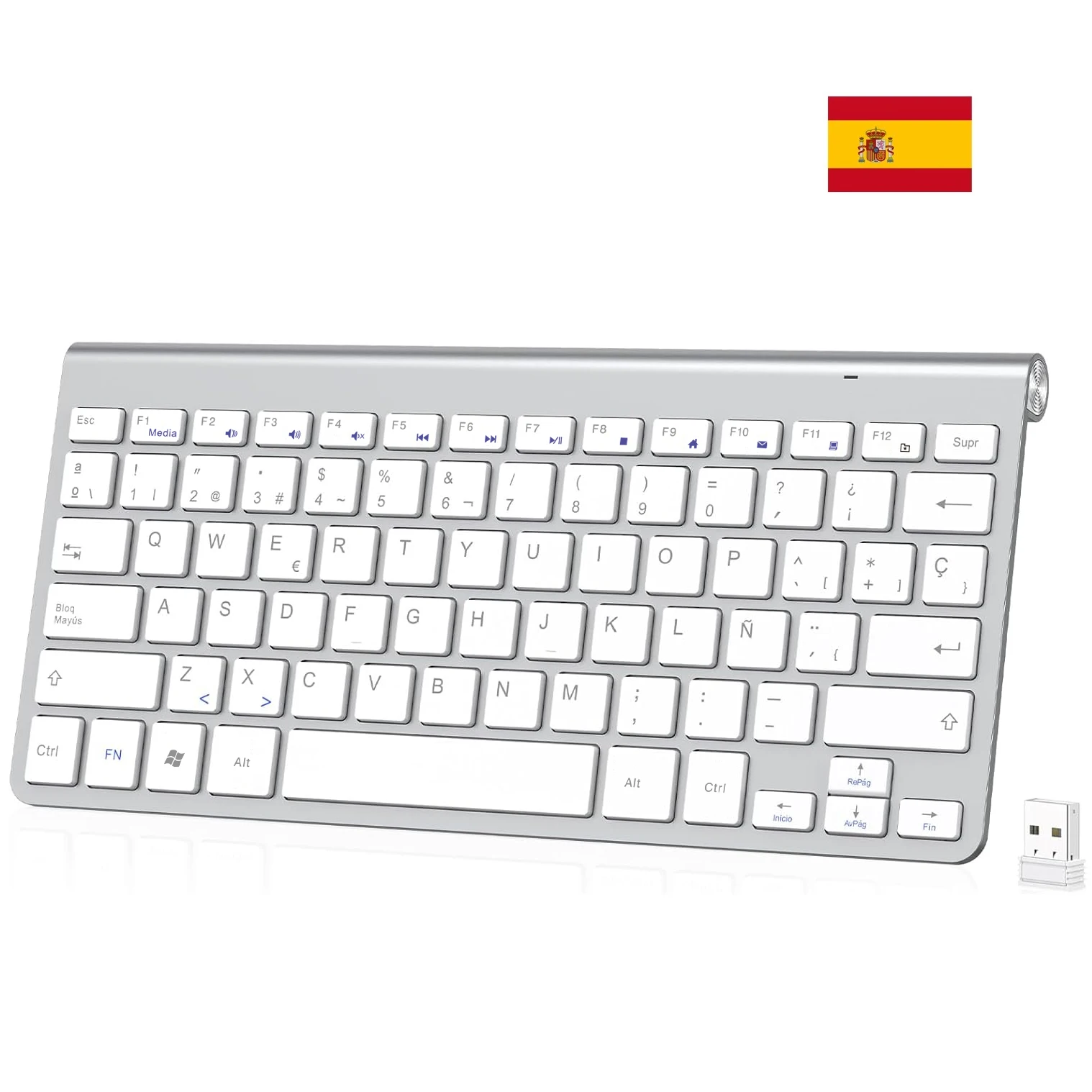 Wireless Spanish Layout Keyboard Ñ QWERTY 2.4G Keyboard Energy Saving Compact Multimedia Keys for PC Laptop Windows Notebook