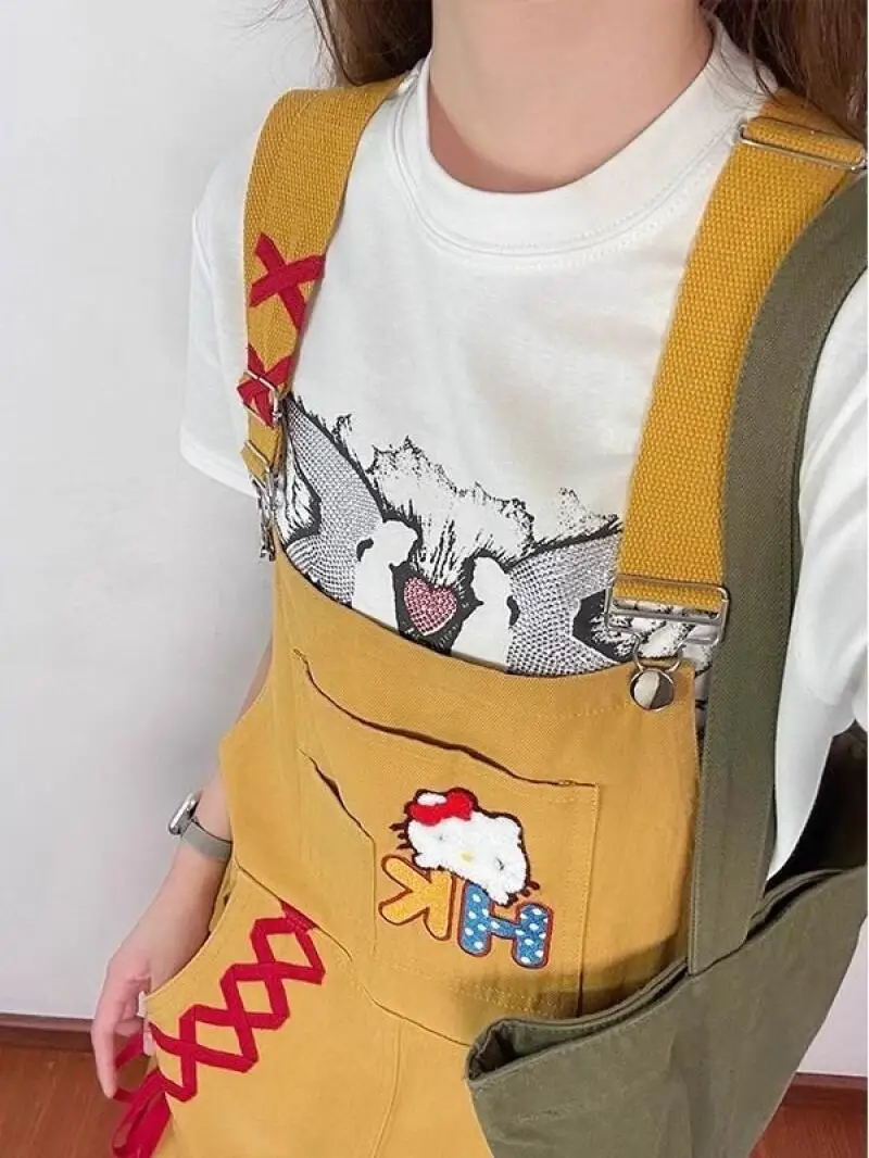 سانريو مرحبا كيتي سراويل الرجعية Kawaii Y2K السراويل الصيف فضفاضة النمط الأمريكي معدات العمل الترفيه واسعة الساقين الفتاة السراويل