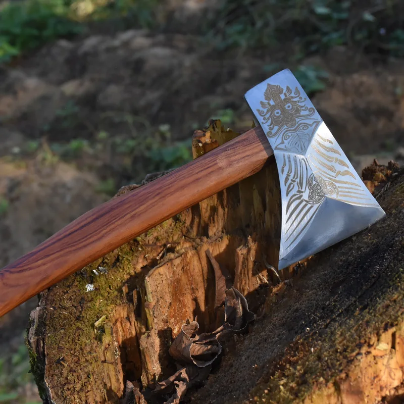 Axe Head Wooden Handle Felling Axe Handmade Forged High Manganese Steel  Axe For Outdoor Camping Woodworking Hand Tool