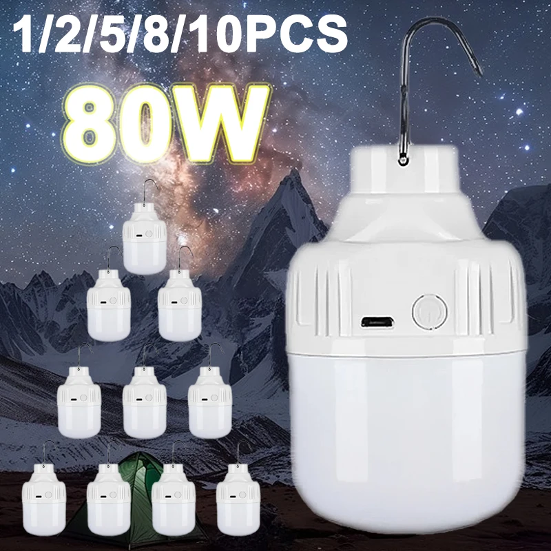 1-10pcs Outdoor High Power Portable LED Light Lanterns Charging Emergency Lamp Camping BBQ lamp Search Light Emergency Bulb