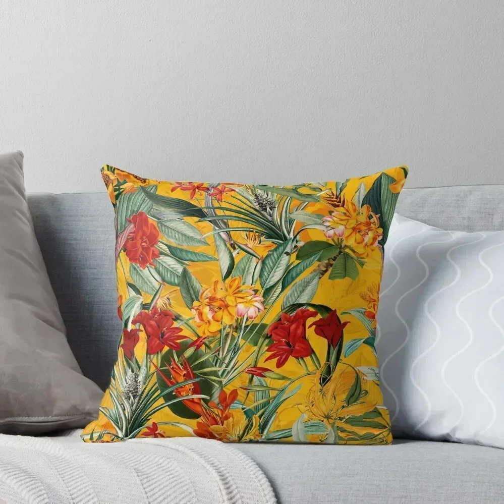 

Vintage Tropical Jungle Garden Sunny Yellow Botanical Garden Throw Pillow Cushion Child Decorative Cushions pillow