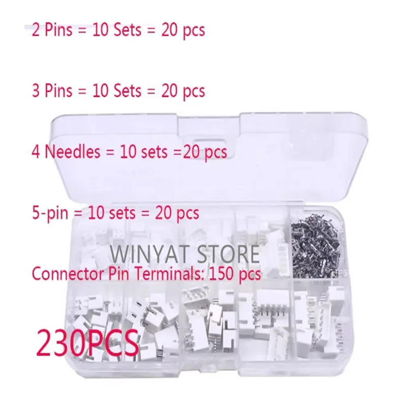 230pcs/box 2P, 3P, 4P, 5P, XH 2.54mm spacing terminal block, JST Terminal Connector