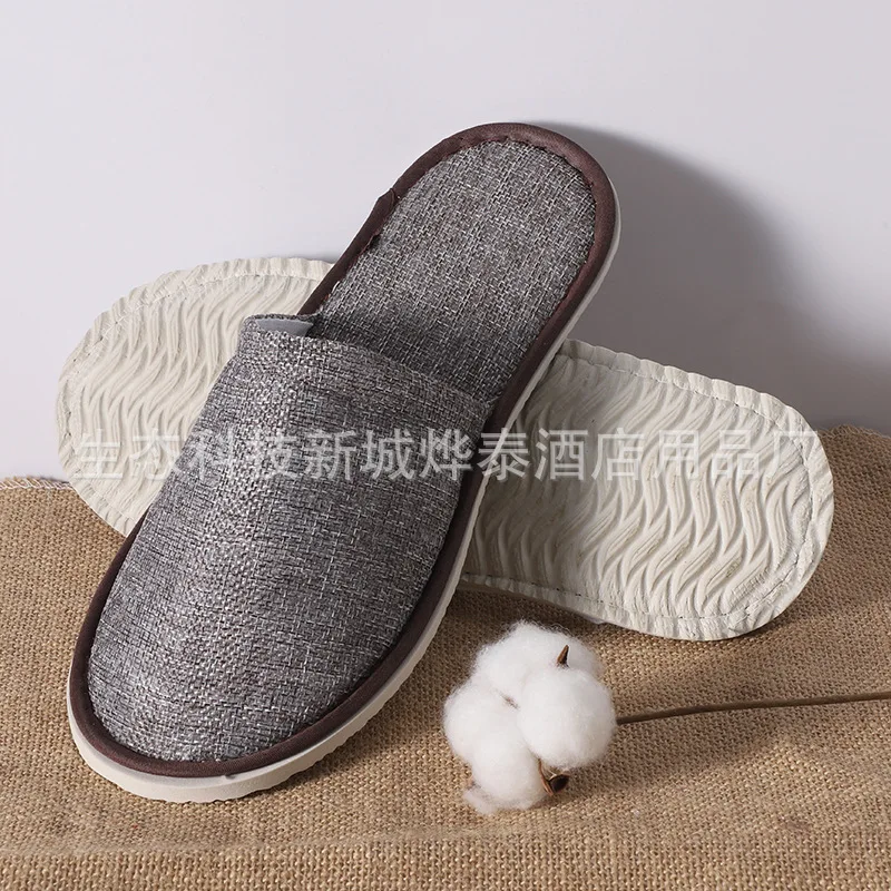 Custom Hotel Disposable Slippers Summer New Linen Hotel Home Travel Fleece Slippers Customizable