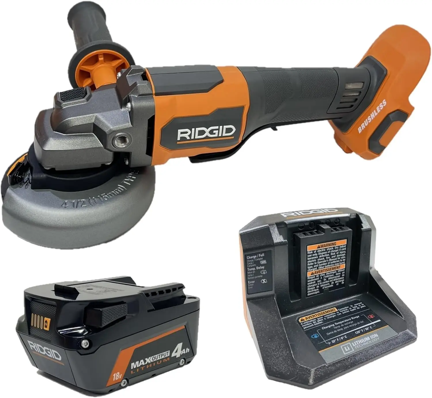 

Бесщеточная аккумуляторная угловая шлифмашина 18В, 4-1/2 дюйма, с аккумулятором 4.0 Ач и зарядным устройством