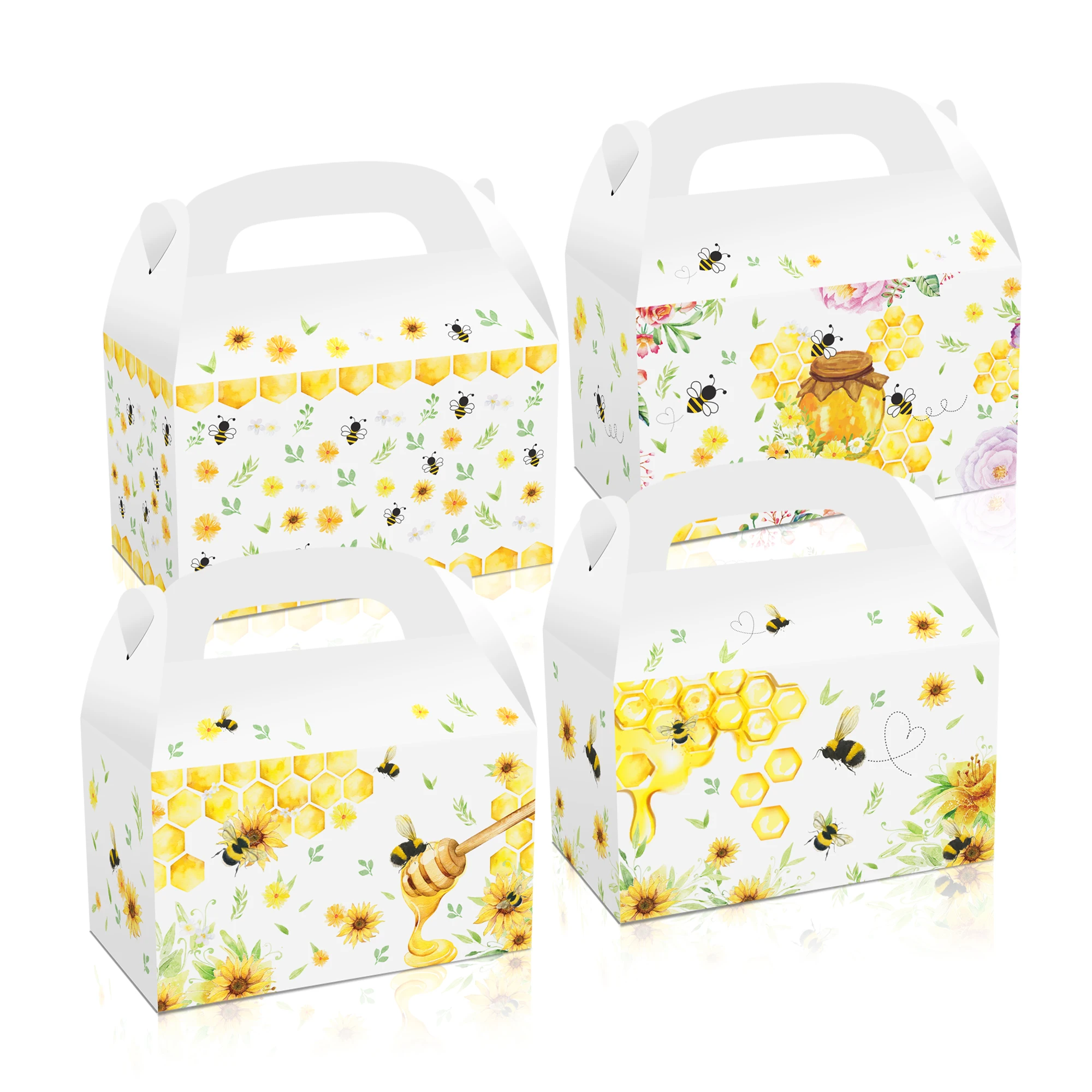 DD077 4Pcs Sweet Spring Honey Bee Baby Shower Party Candy Portable Packing Gift Box Gifts Bags Happy Birthday Party Decorations