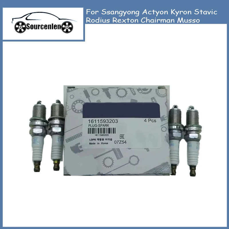 4PCS Brand New Genuine Spark Plug For Ssangyong Actyon Kyron Stavic Rodius Rexton Chairman Musso 1611593203 16115-93203