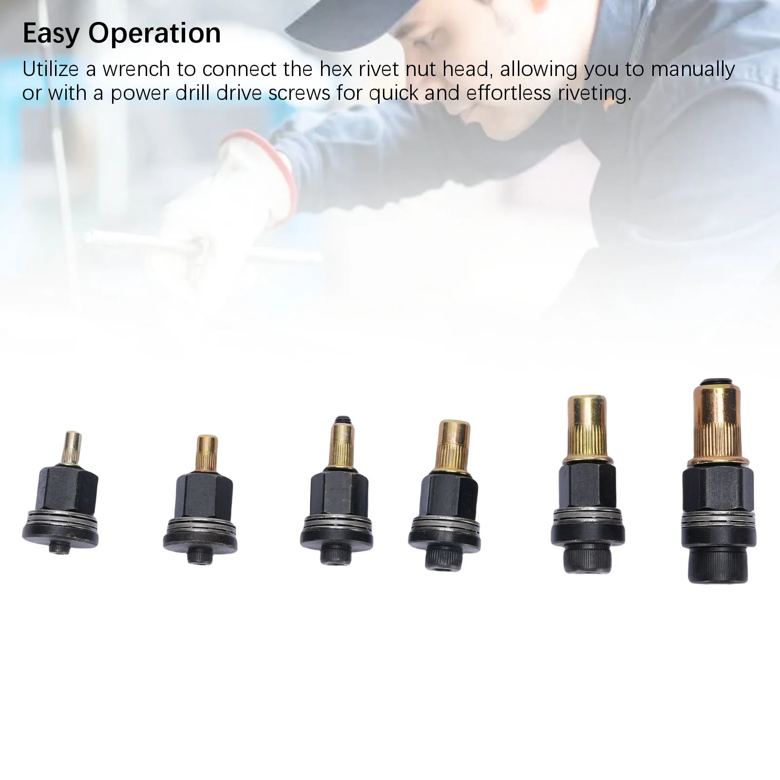 6 Pcs Rivet Nut Tool Set M3 M4 M5 M6 M8 M10 Carbon Steel Hand Rivet Nut Gun Head for Narrow Space Furniture Industrial