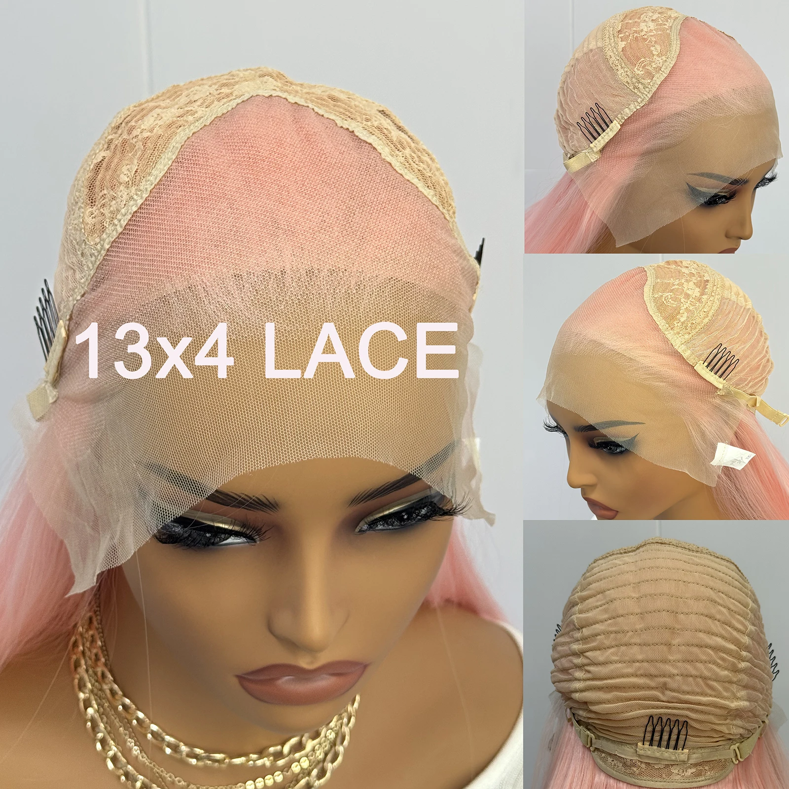 الوردي الدانتيل شعر مستعار أمامي للنساء 13x4 طويل الجسم موجة الباروكات للنساء غلويليس الشعر الاصطناعية الاستخدام اليومي تأثيري حلي شعر مستعار للحفلات #6