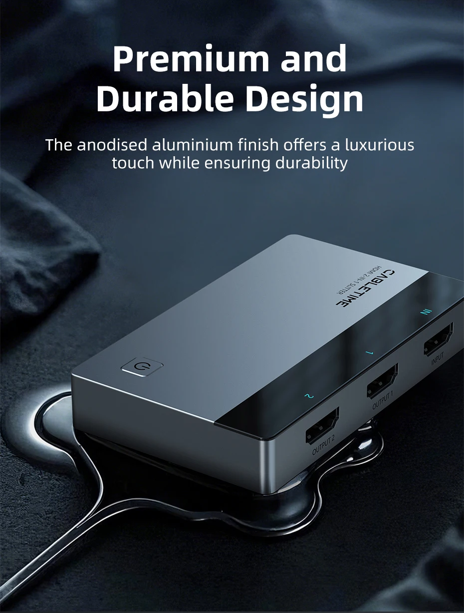 CABLETIME HDMI Splitter 1 IN 2 4K 60Hz LED Licht Bildschirm Splitter für HDTV Computer Monitor Schalter PS5 Xiaomi MacBook Laptop – Detail 9