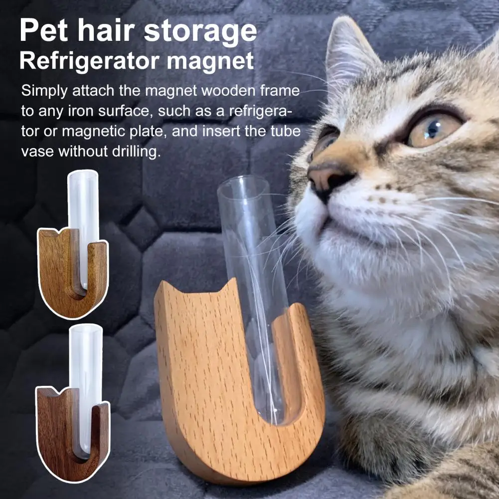 Hydroponic Plants Test Tube Vase Wooden Cat Dog Whisker Collector Refrigerator Magnet Propagation Vase Home Fridge Decoration