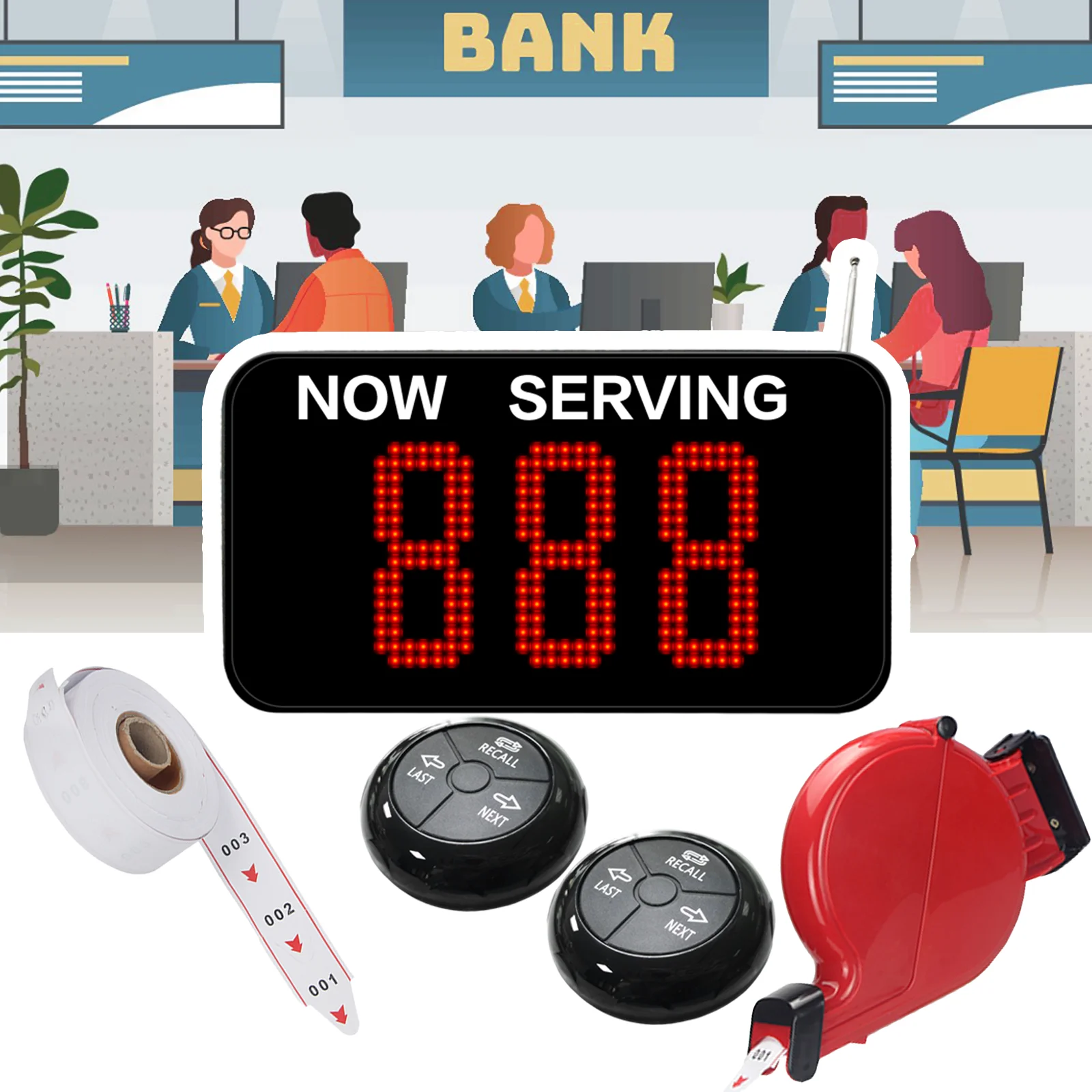 Professional Queuing Solution for Banks & Clinics - Multi-Counter Ticket Dispenser with Display