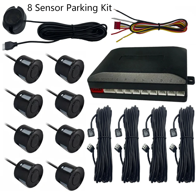 Djustable Buzzer Speaker  Car Parking Sensors 8 Probes Front Back Buzzer Alert Car Detector Parking Assistance