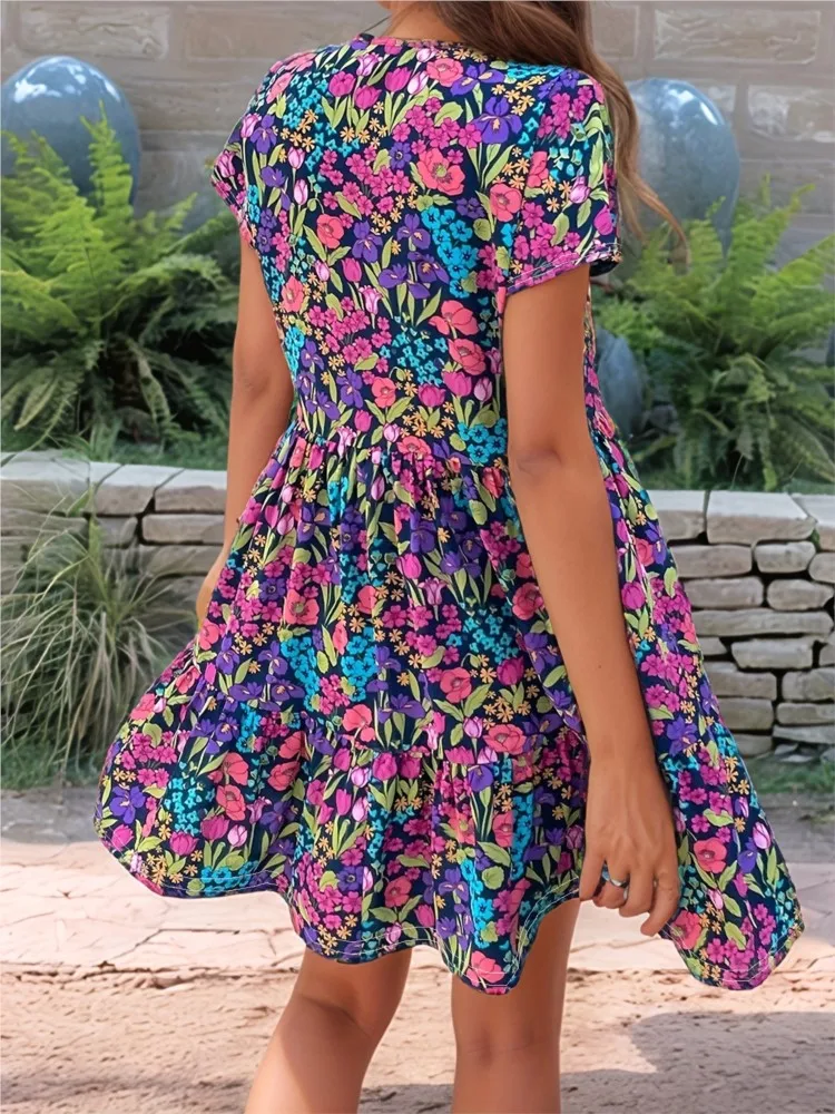 فساتين نسائية صيفية جديدة مطبوعة ، فساتين بأكمام قصيرة ، فساتين زهرية ، فستان عطلة ، فساتين غير رسمية ، ملابس نسائية