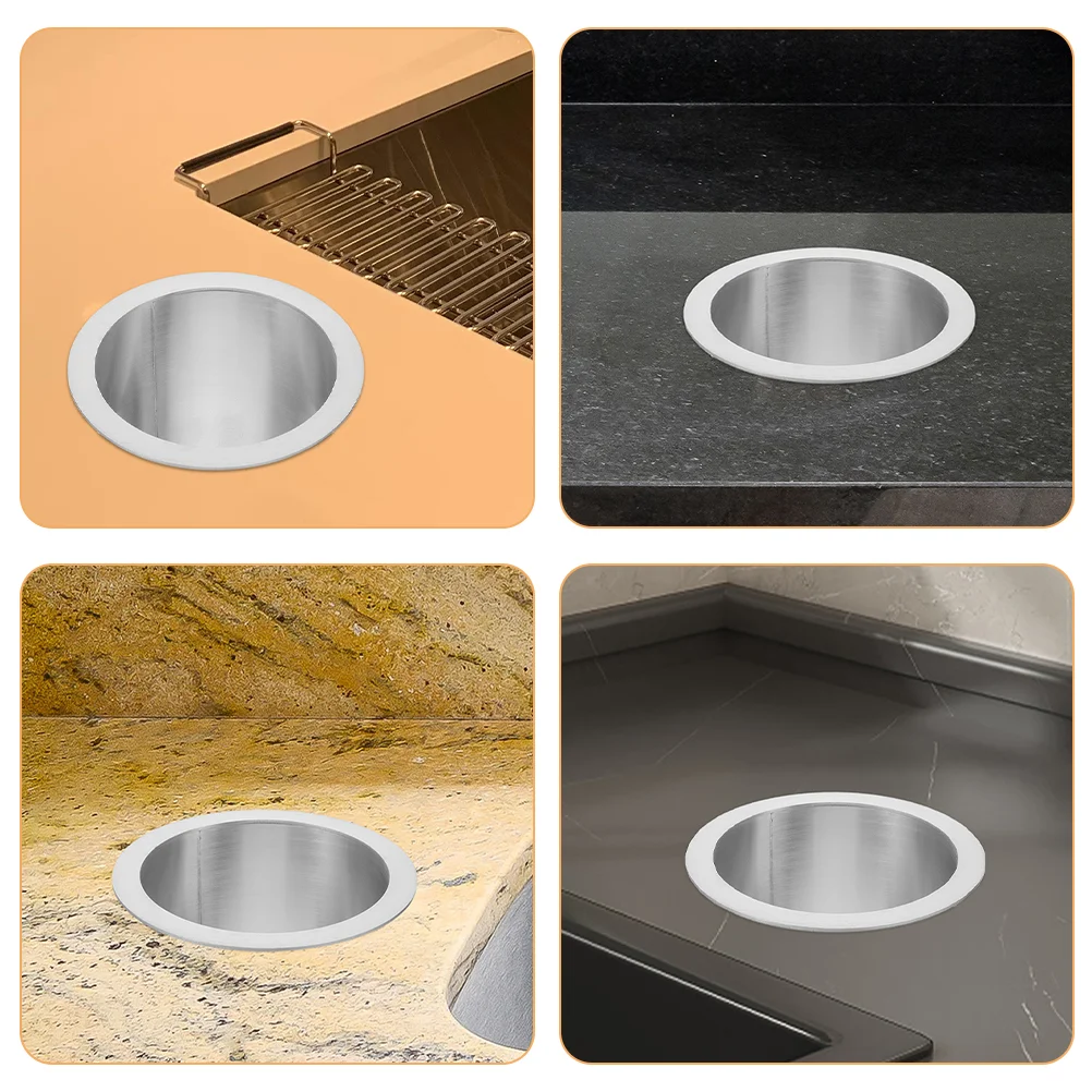 Outdoor Trash Can Waste Bin Lid Pie Recessed Cover Round Countertop Silver Embedded For Home Kitchen Garbage Office