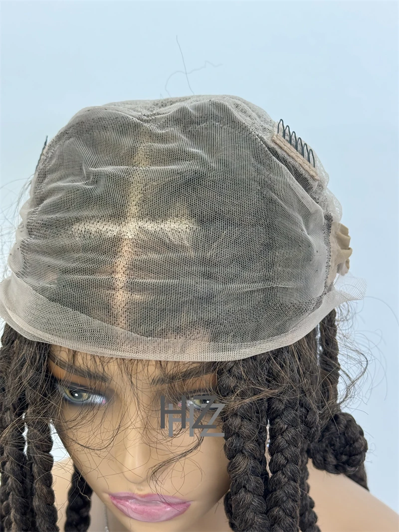 1/30 #   Synthetische knotenlose Vollspitze-Zöpfe-Perücken, geflochtene Cornrow-Perücke mit Babyhaar, natürliche Flechthaar-Perücken für schwarze Frauen