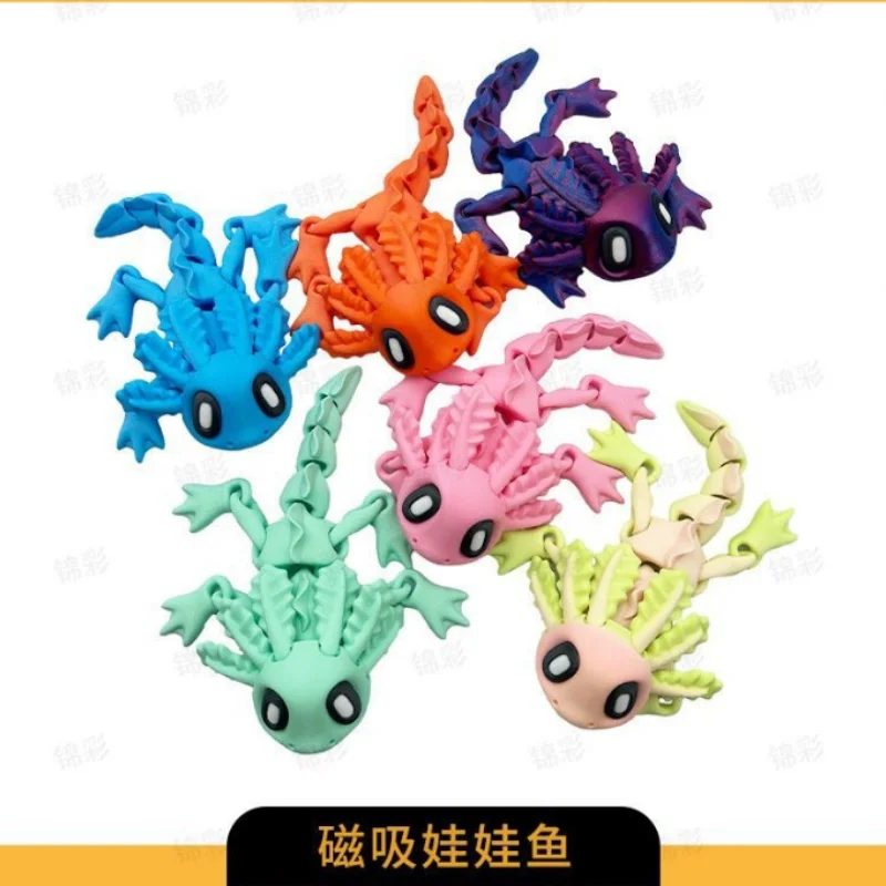 Magnetic 3D Print Axolotl Baby Fish Movable Joint Figurine Desktop Decor Home Office Crafts Refrigerator Magnet Ornament