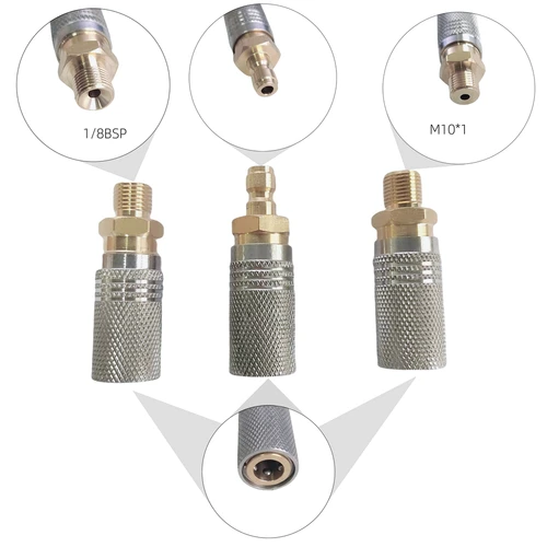 Imagen 2 del producto Enchufe adaptador de liberación rápida de carga de aire extendido de alta presión, 2 piezas, con 1/8 BSP(G1/8), Rosca M10 o enchufe de acoplamiento de relleno de 8mm