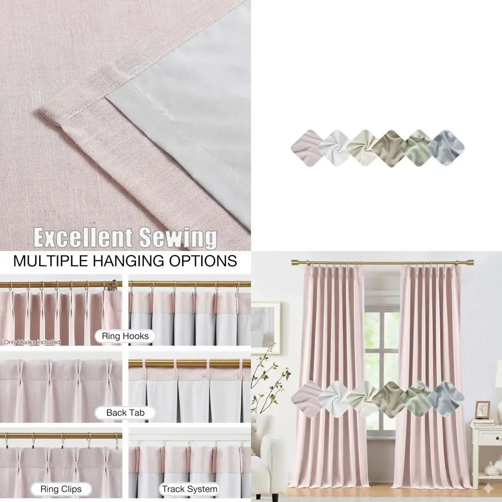 

Льняные шторы с плиссировкой, светонепроницаемые, 84 дюйма, термоизоляционные, звукоизоляционные, 2 панели (40x84) для гостиной и спальни