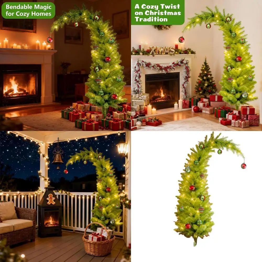 

Гибкая светодиодная рождественская елка на 6 футов с 150 лампами, дистанционным таймером и украшениями для праздничного внутреннего или наружного декора