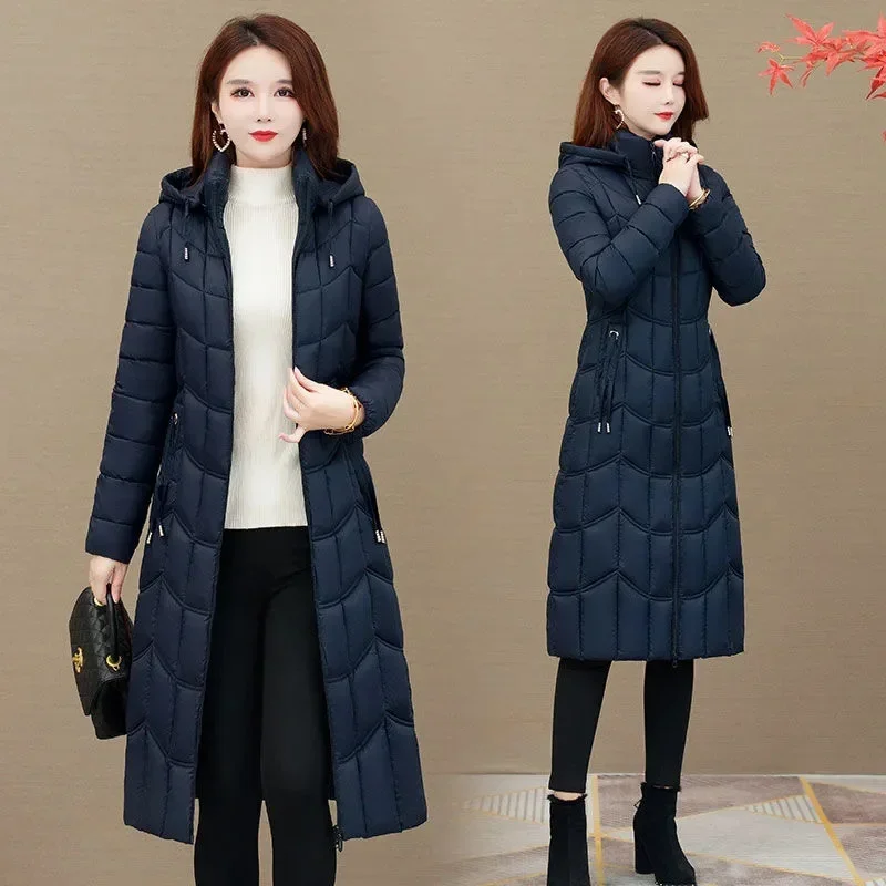 Winter Jacket Women X-long Thicken Down Coat with A Hood Straight Elegant Outerwear 2023 Korean Fashion Female Parkas Z102