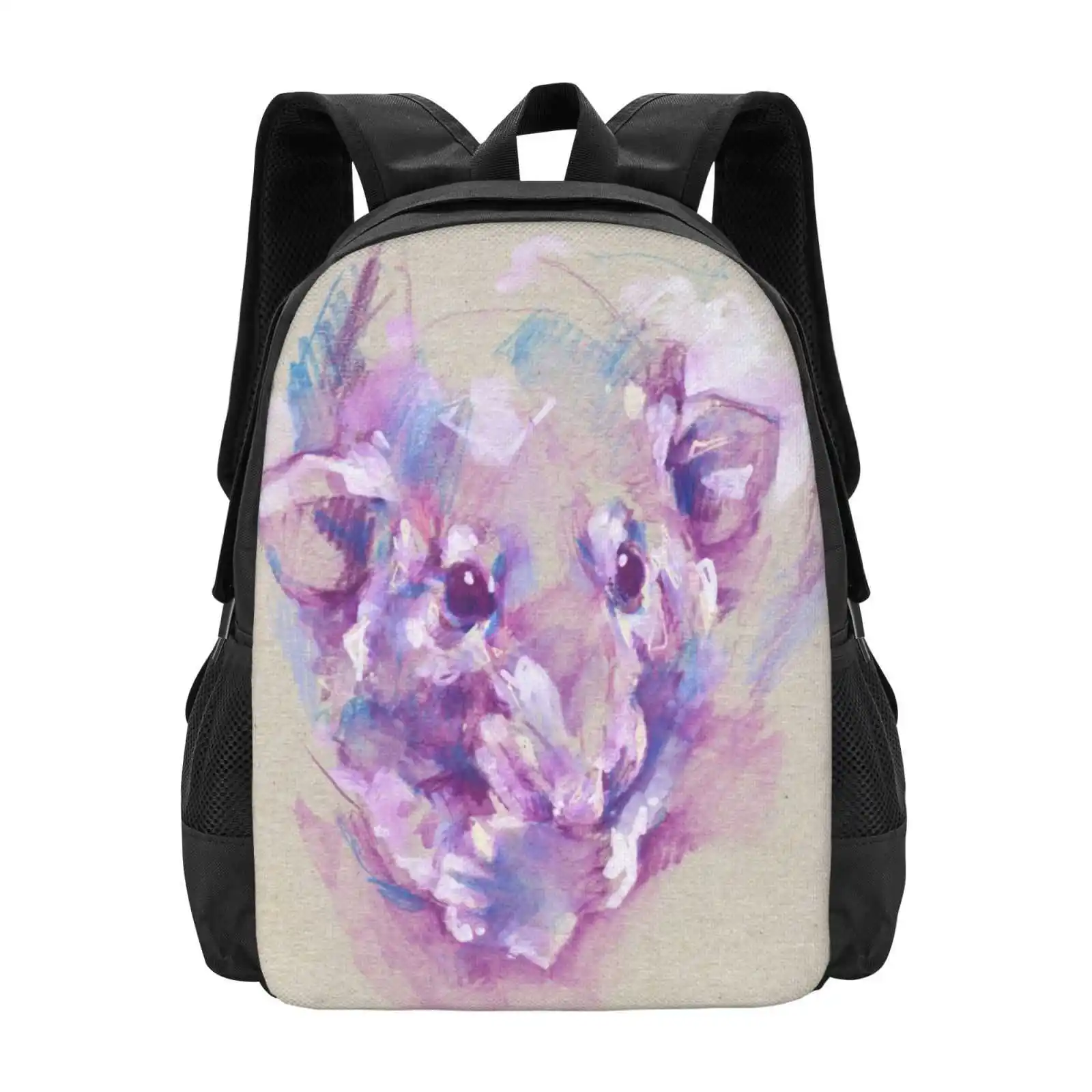 Rat Mignon Hot Sale Schoolbag Backpack Fashion Bags Rattie Rodent Mouce Cute Animal Pet Furry Wild Nature Graphic Pink Purple