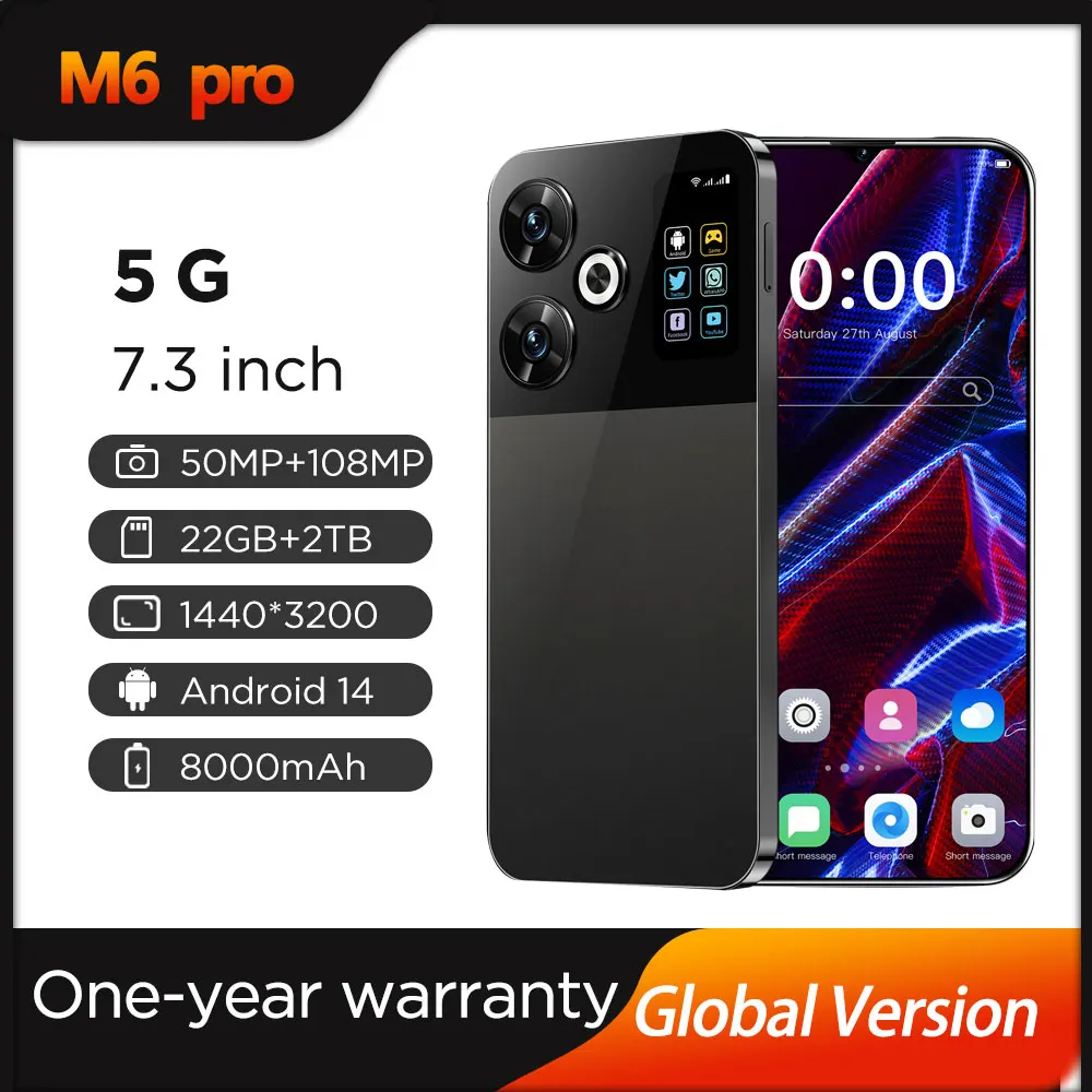 

Й оригинальный смартфон M6 Pro 2024, глобальная версия, 22 ГБ + 2 ТБ, 5 ГБ, мобильный телефон с двумя SIM-картами, Android 14, разблокированный мобильный телефон Celular NFC