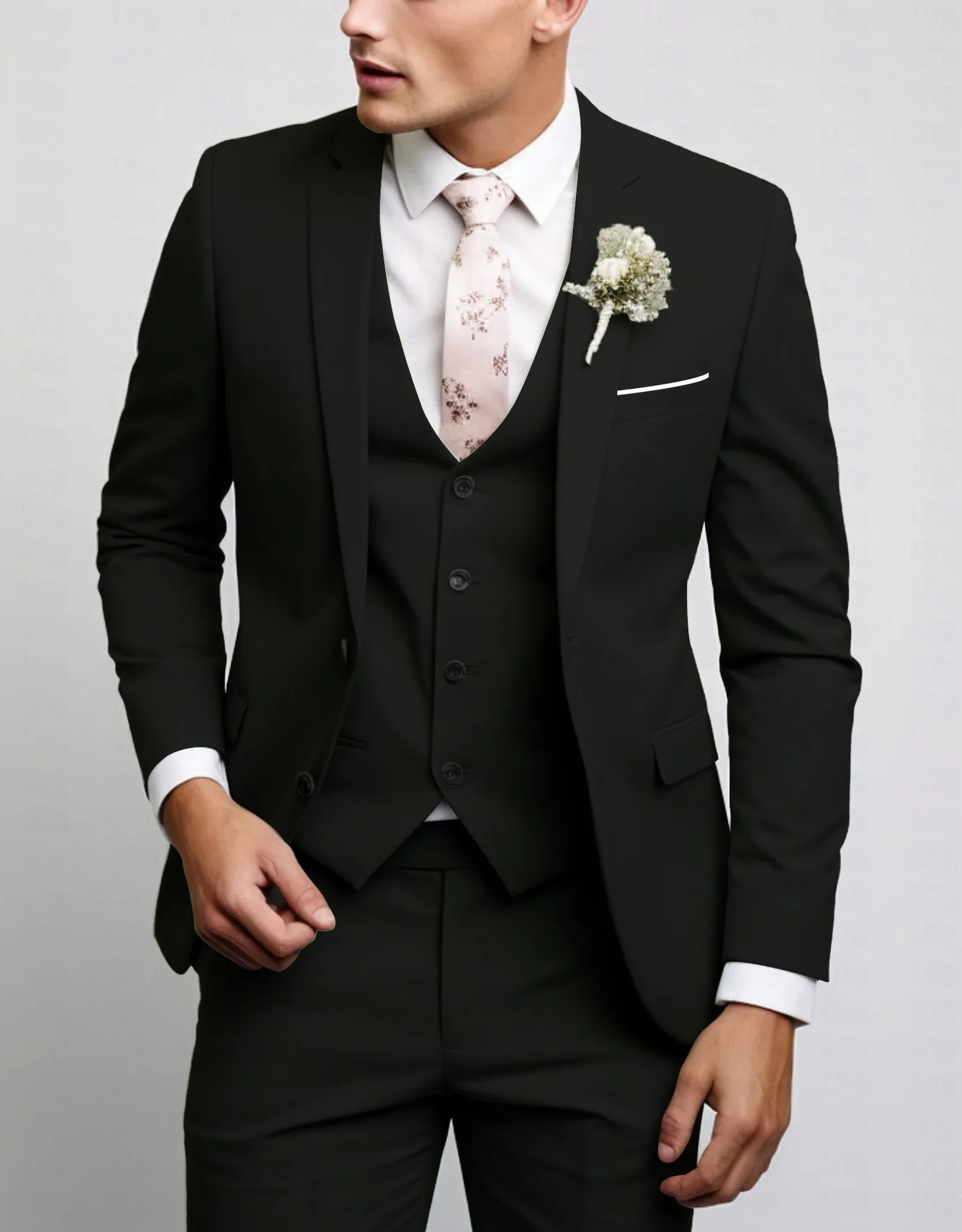 2026Fashion Amazon Men's New Style Slim Fit Two-Buckle Cross-Border Suit Three-Piece Set