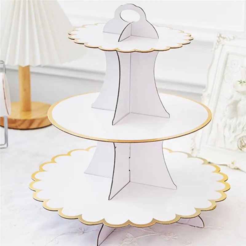 A53Q-3 Tier Serving Tray Cupcake Tower Cupcake Holders For Parties Wedding Birthday Baby Shower Tea Party Decor Easy Install
